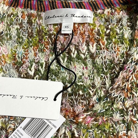 CHELSEA & Theodore Boho Reverse Stitched Multi Melange Knit V-Neck Sweater XS - Picture 5 of 6